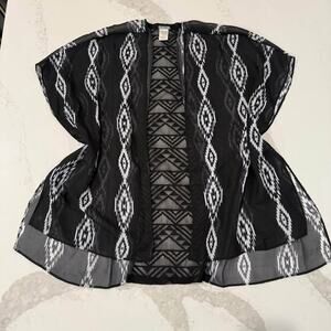 Vintage Charlotte Russe Sheer Open Front Cover Up Womens Medium Black Aztec Lace
